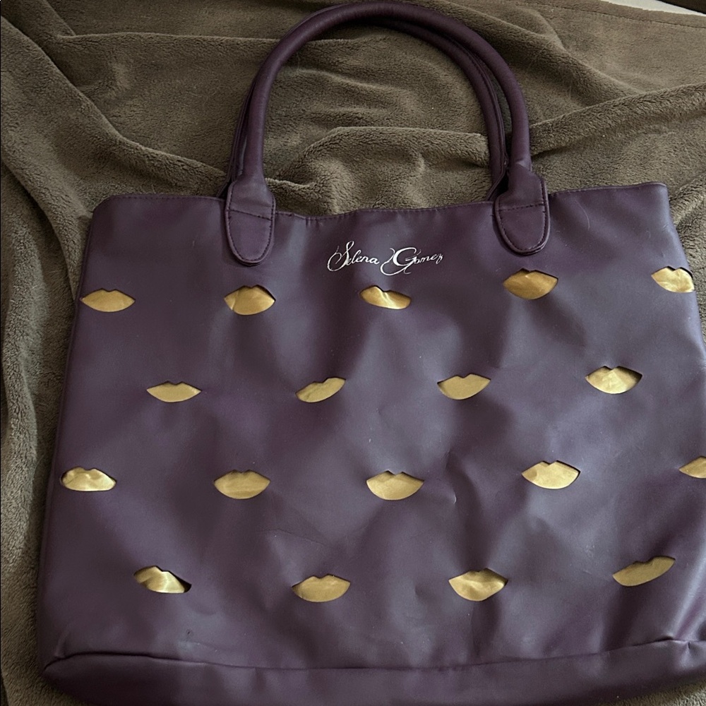Selena Gomez Purple Tote with Gold Accents
